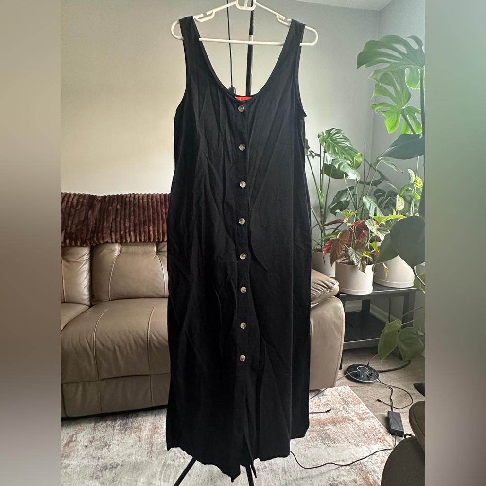 Joe Fresh Black Sleeveless Button Maxi Dress